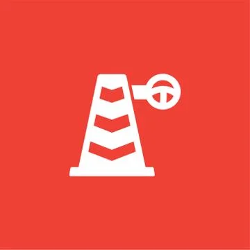 Traffic Cone Icon On Red Background. Red Flat Style Vector Illustration Stock Illustration