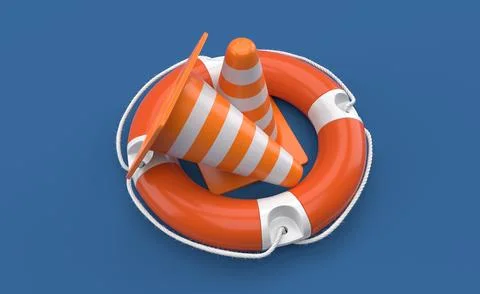 Traffic cone inside life buoy Stock Illustration