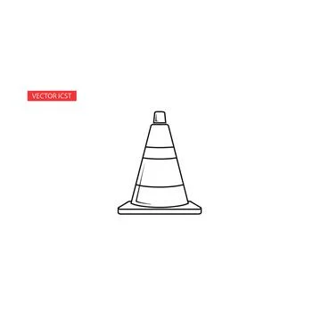 Traffic cone outline icon with red label with suitable for safety and warning Stock Illustration