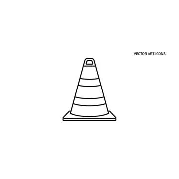 Traffic cone outline vector icon with handle with used for safety and traffic Illustration