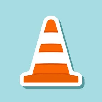 Traffic cone sticker icon in flat style. Safety obstacle vector illustratio.. Stock Illustration