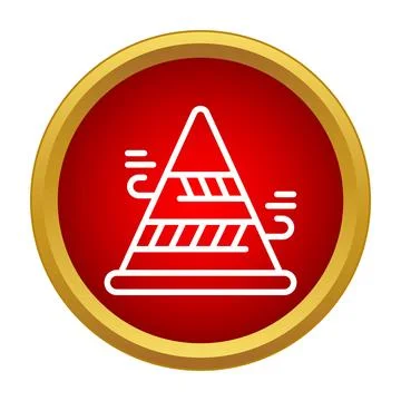 Traffic cone warning icon on red circle button Illustrazione stock