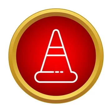 Traffic cone warning icon on red button construction safety symbol Stock Illustration
