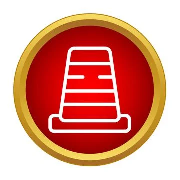 Traffic cone warning notice icon in red circle Stock Illustration