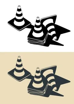Traffic cones drawings Stock Illustration