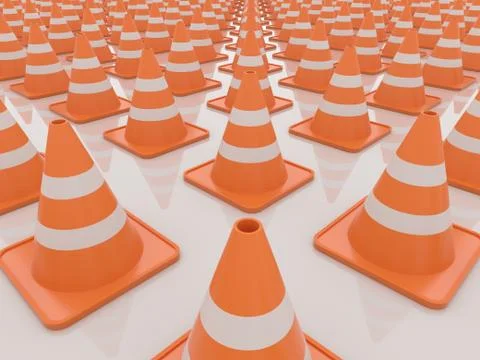 Traffic Cones Isolated on White Background, 3D Render Stock Illustration