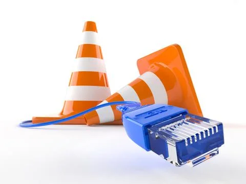 Traffic cones with network cable Stock Illustration