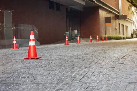 Traffic cones placed on the road surface To divide the lane into two lanes fo Stock Photos