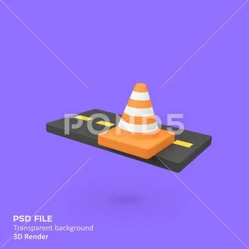 Traffic cones on the road isolated 3d render icon illustration PSD Template