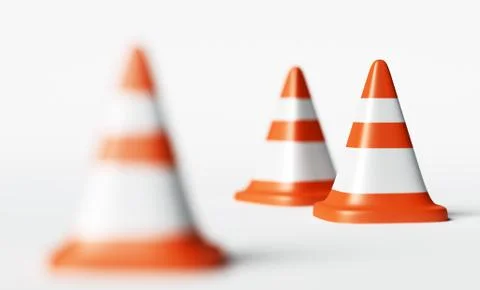Traffic cones, selective focus 3d rendering illustration Stock Illustration