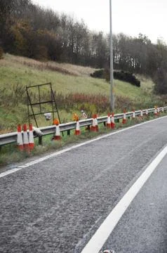 Traffic Cones at the side of the road Stock Photos
