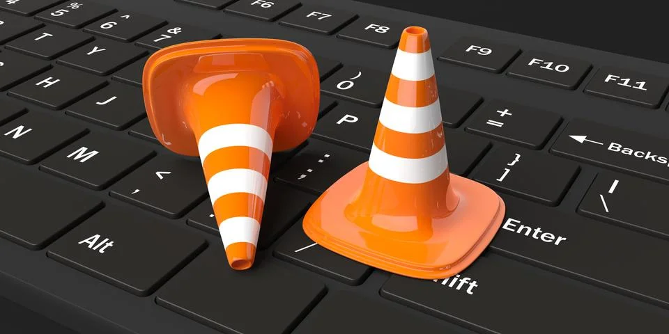 Traffic cones under construction keyboard black background Stock Illustration