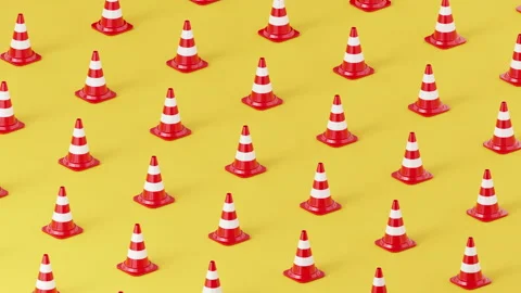 Traffic cones with white stripes. 4k seamless looped video Stock Footage 165337616