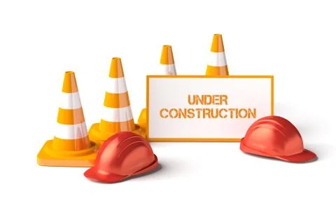 Traffic cones with work helmet isolated on the white. Illustrazione stock
