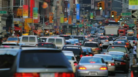Traffic on congested busy New York City street Stock Footage