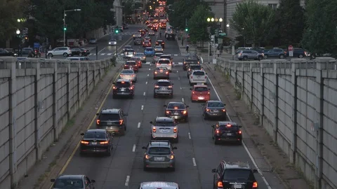 Traffic on Congested Downtown Street at Dawn - Washington DC Stock Footage 108600950