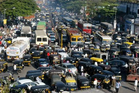 Traffic at the congested saki naka junction on the andheri ghatkopar road,... Stock Photos
