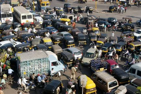 Traffic at the congested saki naka junction on the andheri ghatkopar road,... Stock Photos