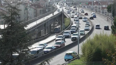 Traffic Congestion on Elevated Freeway in Nice, France Stock Footage 329585642
