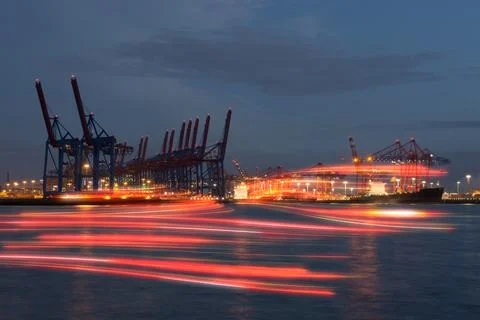Traffic in a container port Stock Photos