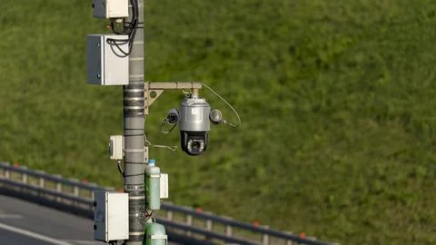 Traffic control camera on the side of the MKA, all-weather camera Stock Photos
