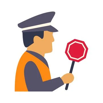 Traffic controller holding stop sign managing flow Stock Illustration
