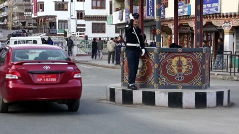 Traffic Controller In Thimphu, Bhutan Stock Footage 156330990