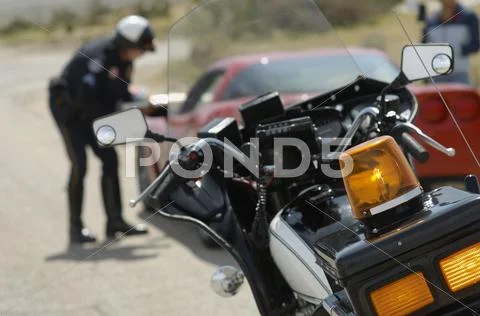 Traffic cop's motorcycle Stock Photos