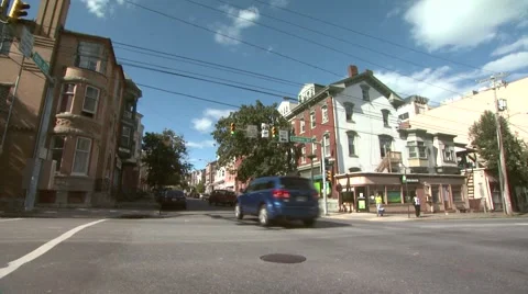 Traffic on Corner in Town Stock Footage 60401501