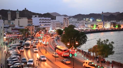 Traffic at the corniche of Muttrah, Oman Stock Footage 57829571