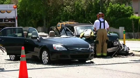 Traffic crash with extrication Stock Footage 934434