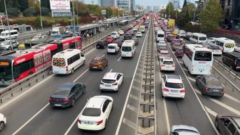 Traffic at D-100 Highway and Metrobus Station Stock Footage 333720695