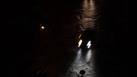 Traffic in the dark.Darkness, shine lanterns, shadows, shapes. Stock Footage 81969652