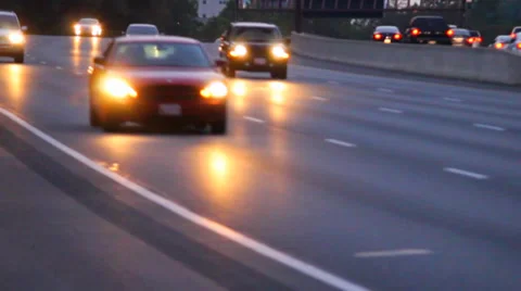 Traffic on Divided Highway at Night Stock Footage 37826524