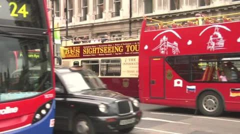 Traffic, Double Decker Buses, Black Cabs, Tourist Buses of London Stock Footage 22152761