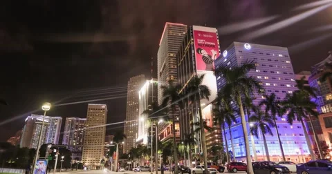 Traffic in downtown Miami  at night, time-lapse Stock Footage