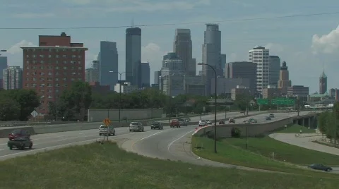 Traffic to Downtown MPLS Stock Footage 796156