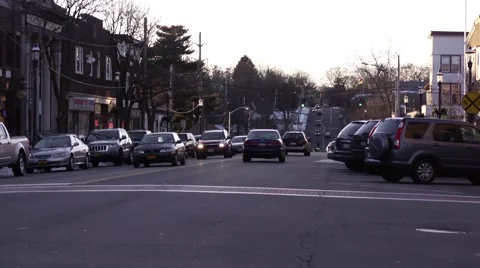 Traffic in downtown NYC suburb Stock Footage 67987364