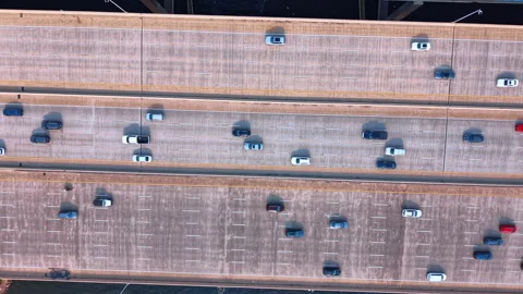 Traffic driving across concrete interstate highway bridge, New Jersey, USA. Top Stock Footage 343577096
