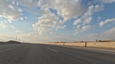 Traffic Driving Along Cairo Ain Sokhna Desert Road Leading Toward Red Sea Stock Footage 329967524