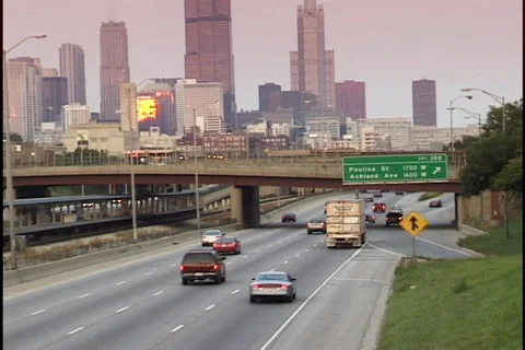 Traffic Driving into Chicago 1 Stock Footage 298633