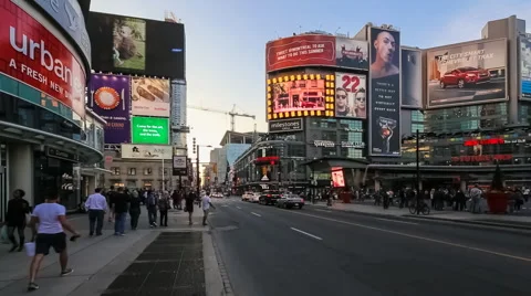 Traffic on Dundas Square in Toronto in Time Lapse, Canada Stock Footage 40384005