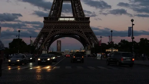 Traffic by the Eiffel Tower, Paris, time lapse, 4k Stock Footage 77318371