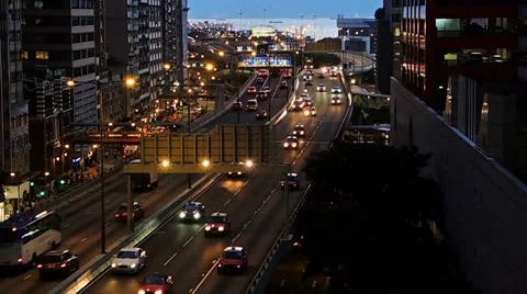 Traffic on elevated expressway running through central Hong Kong. Stock Footage 37279884