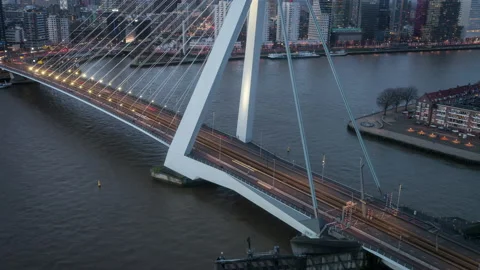Traffic on Erasmus Bridge in Rotterdam Stock Footage 221546029
