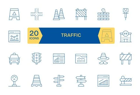 Traffic Essential Vector Set including 24 Grid Fitted Thin Line 256x256 Icons Stock Illustration