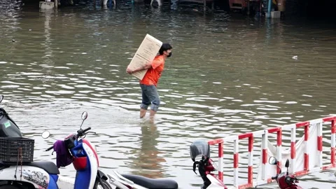 Traffic on a flooded street Stock Footage 233236044