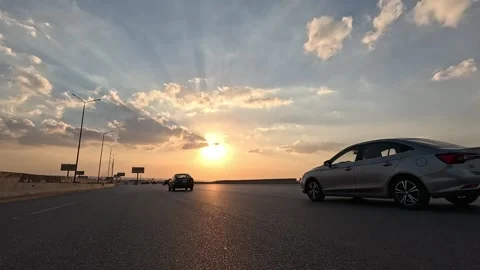 Traffic Flow Along Cairo Ain Sokhna Desert Highway Connecting Cairo Coastal Stock Footage 329969080