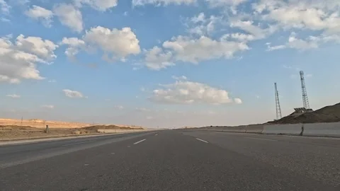 Traffic Flow Along Cairo Ain Sokhna Desert Road Connecting Cairo Coastal Red Sea Stock Footage 329975861