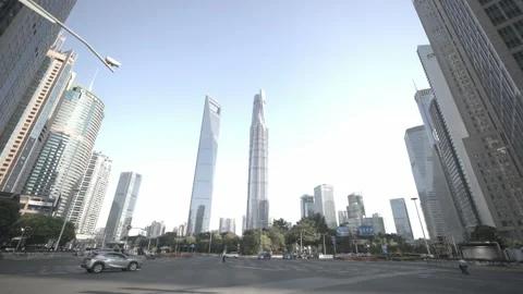 Traffic flow in the bustling area of modern high-rise buildings in Shanghai Stock Footage 185837072